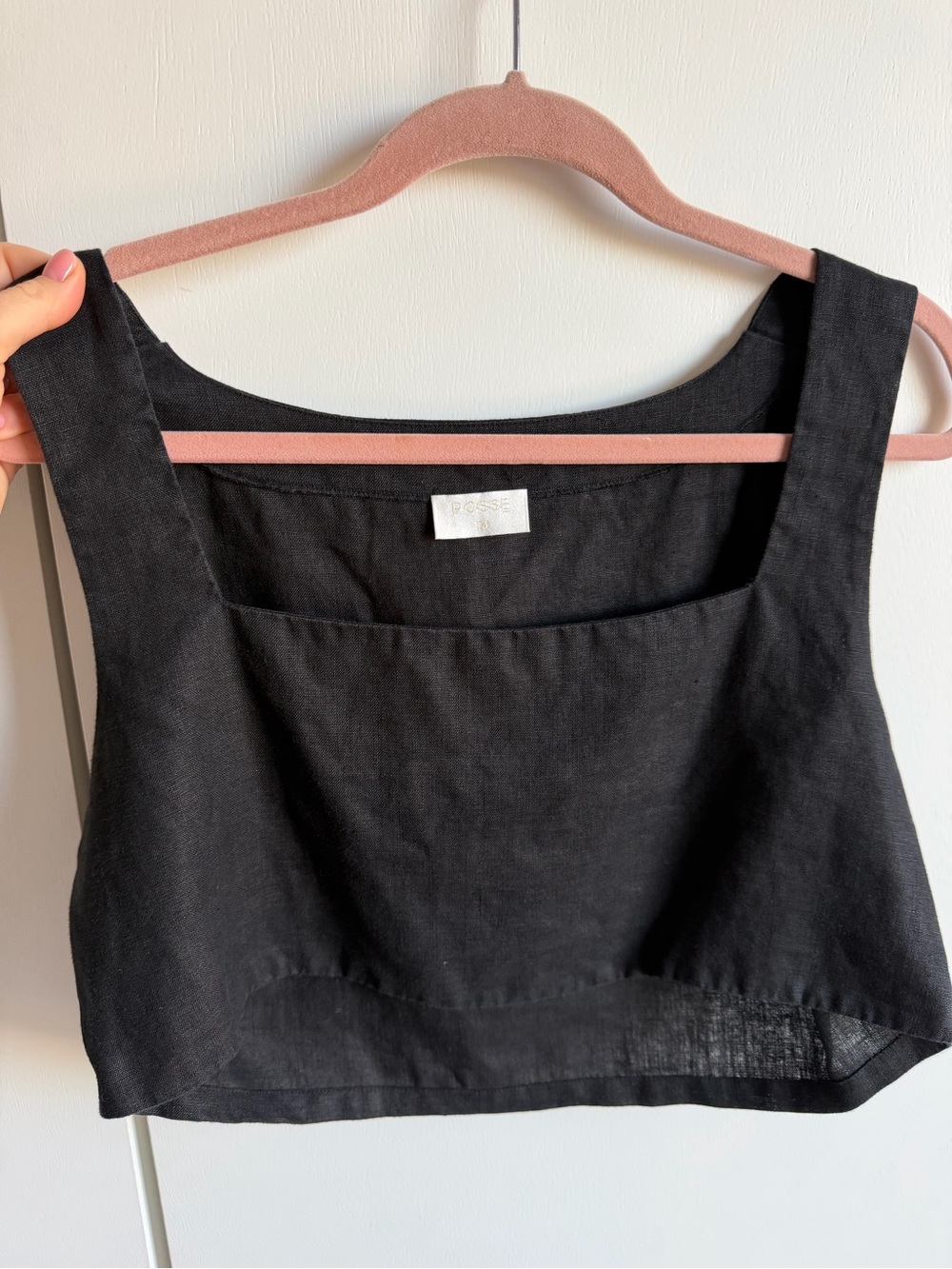Posse Black Square-Neck Linen Crop Top - Picture 5 of 5
